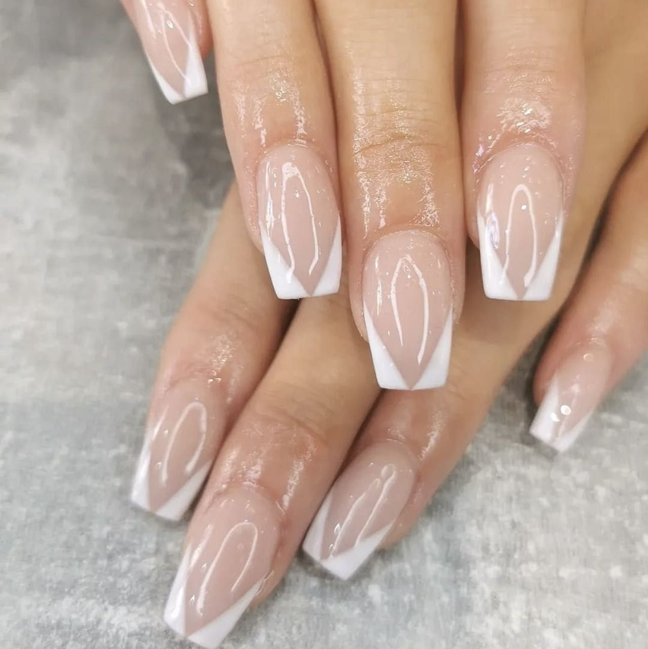 Sculptured acrylic nails with French manicure portfolio