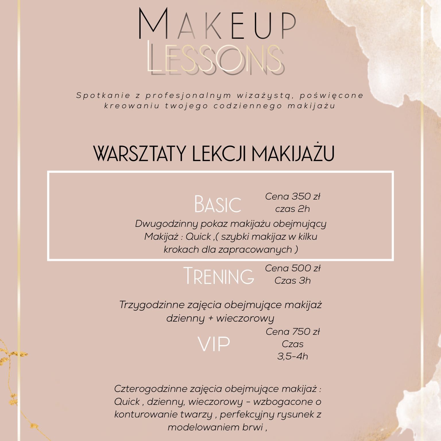 Portfolio usługi Lekcje Makijażu na użytek własny BASIC